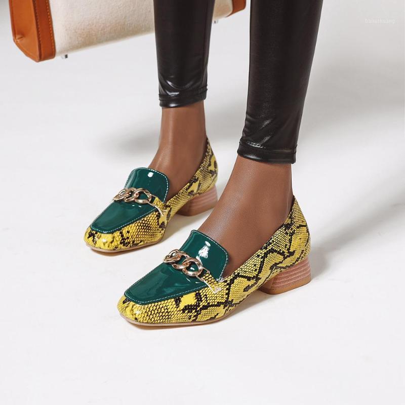 

Women Shoes Snake Print Mixed colors Low Heels Woman Mary Jane Classics Ladies Shoes Autumn Square head Pumps Female Size 34-431, Blue