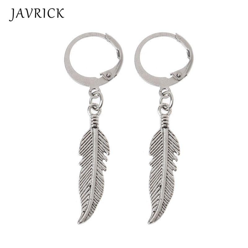 

Vintage Leaf Titanium Steel Feather Pendant Earrings Korean Jewelry Unisex