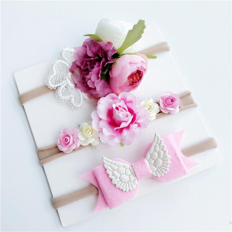 

NEW Boho floral headband set skinny soft nylon headbands big flower headband newborn photo props accessories1