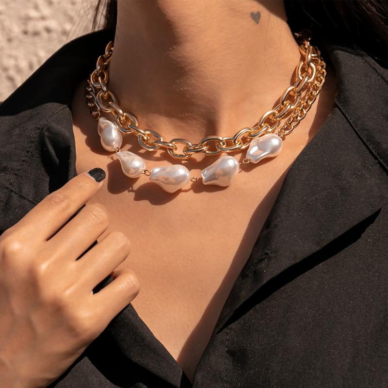 

Chokers Lacteo Bohemian Baroque Imitation Pearl Chain Choker Necklace Punk Multilayer Aluminum Party Jewelry Accessories