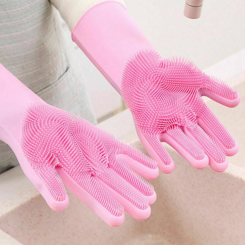 

Silicone Dish Washing Gloves Silicone Cleaning Glove Tool Household Scrubber Gloves Dish Rubber Cleaning wash Kitchen X8C6