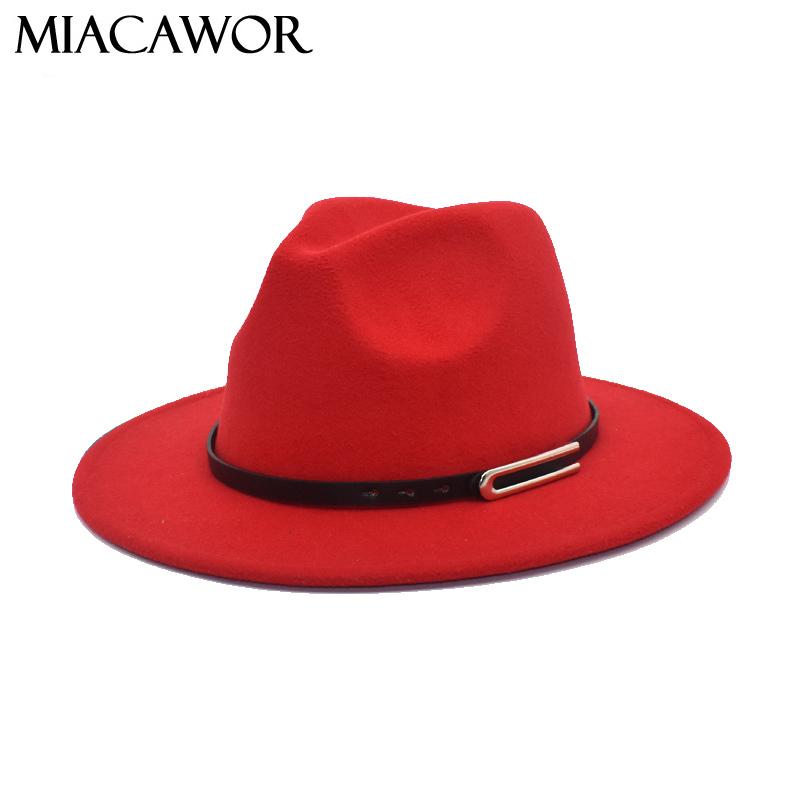 

Wide Brim Hats MIACAWOR Elegant Ladies Wool Fedora Hat Gentleman Winter And Autumn Clothes Jazz Panama Casual F99, Black