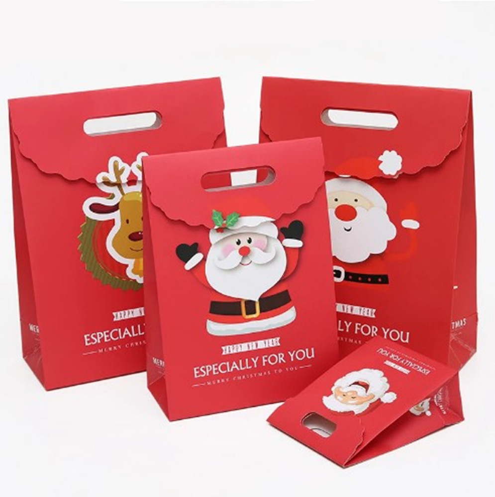 

10pcs Christmas Gift Bag Red Paper Christmas Bag For Perfume Doll Candy Cookie Biscuit Nougat Chocolate Paking Box Hand Bag