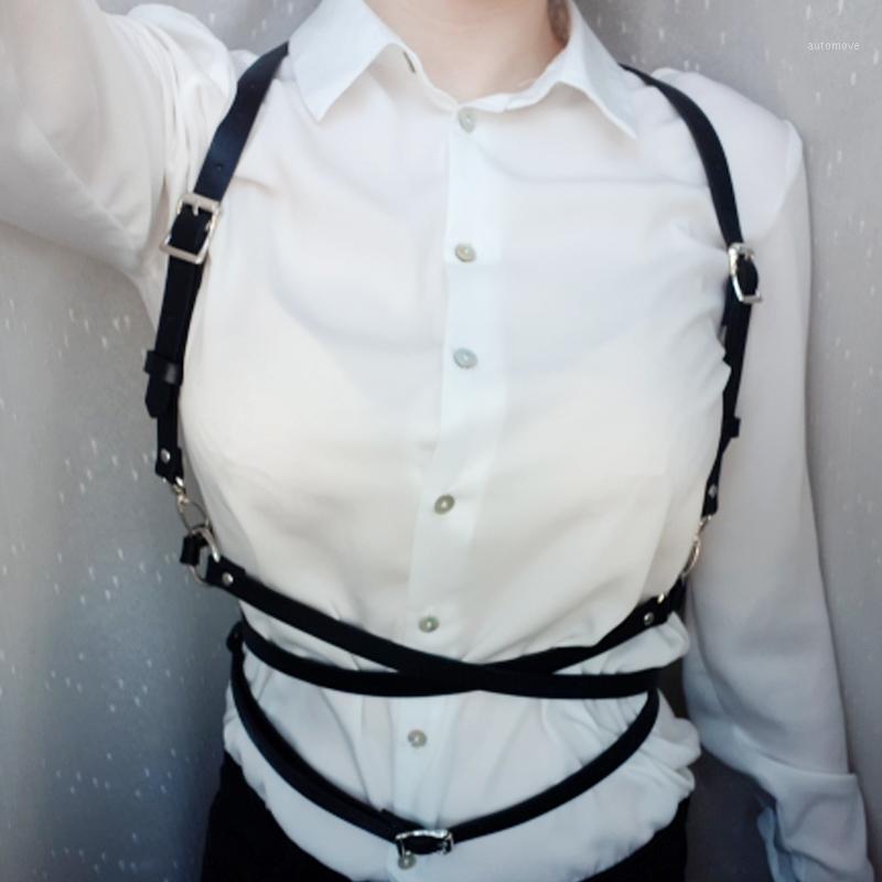

Sexy Women suspenders Black leather harajuku gothic belts lingerie Adjustable bondage holographic harness for chest Women Belts1