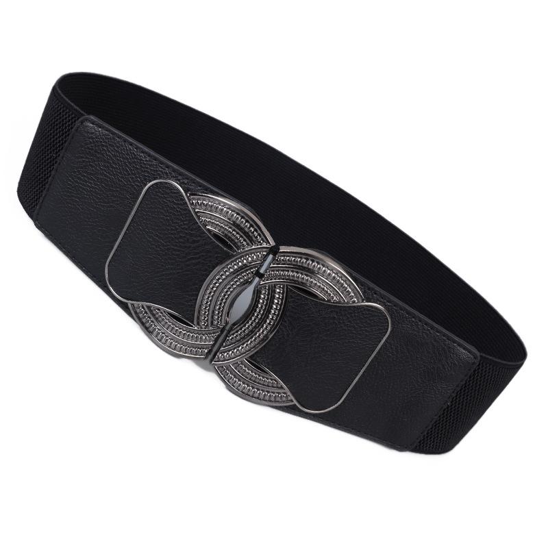 

women's Wide belt double loop buckle Bow elastic girdle Fashion casual luxury coat waistband, Blue