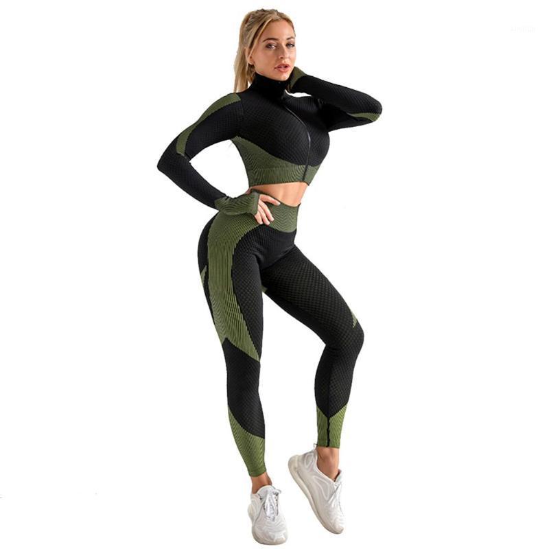 

Seamless Yoga Set Female Long Sleeves Yoga Jackets Full-Zip Lightweight Track Jacket Sportswear Workout Gym Suit Clothing1, Blue