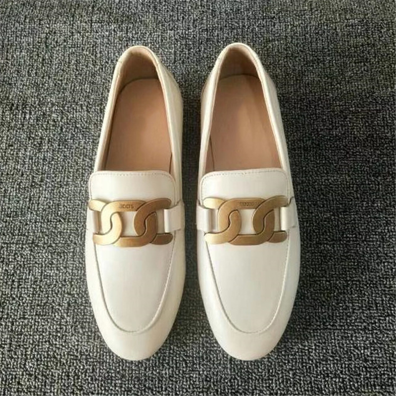 

2021 New Designer women Flat casual shoes Authentic cowhide Metal Chain Ladies Loafers Genuine Leather Mules Lazy Dress shoes size 35-40 F01, Black