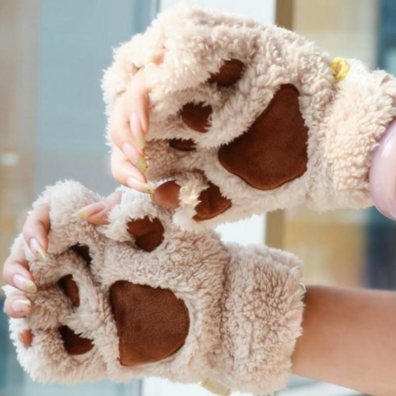 

Cute Animal Claw Fingerless Gloves Female Warm Plush Mittens For Women Gloves Winter Guantes Mujer Peluche Dog Femme