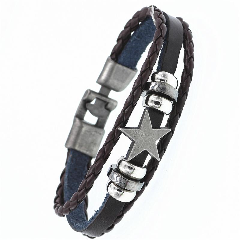 

Retro Alloy Pentagram Leather Bracelet Multilayer Leather Risers Bracelet for Women&Men Friendship Bracelets