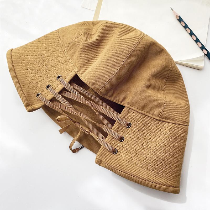

Women Bandage Bucket Hat Japanese Style Thin Breathable Retro Khaki Basin Hat Cotton Female Korean Cap Black Spring and Summer