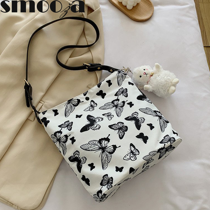 

HBP SMOOZA Casual Bucket Bags For Women Elegant Bow Crossbody Bag 2020 New Fashion Lady, Black butterfly