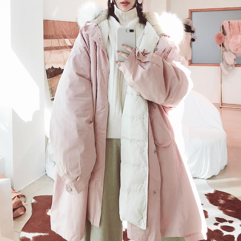 

New 2020 Wome's Winter Down Jacket Luxury Natural Raccoon Fur Coat Super Qaulity Long Parka Outwear Abrigo Mujer LX2414, Pink