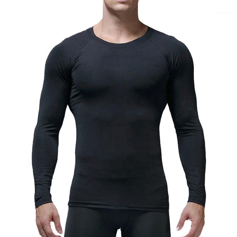 

Mens casual quick dry gym t shirt long sleeve muscle fit tight shirts training workout compression tight t-shirts solid1, Black