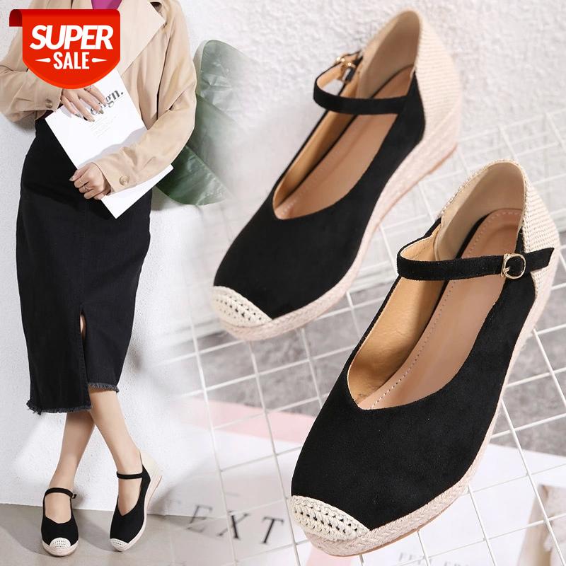 

MCCKLE 2021 Women's Wedges Pumps Buckle Platform Ladies Fashion Shoes Women Casual Comfortable Hemp Shoe Female Footwear New #3H28, Black