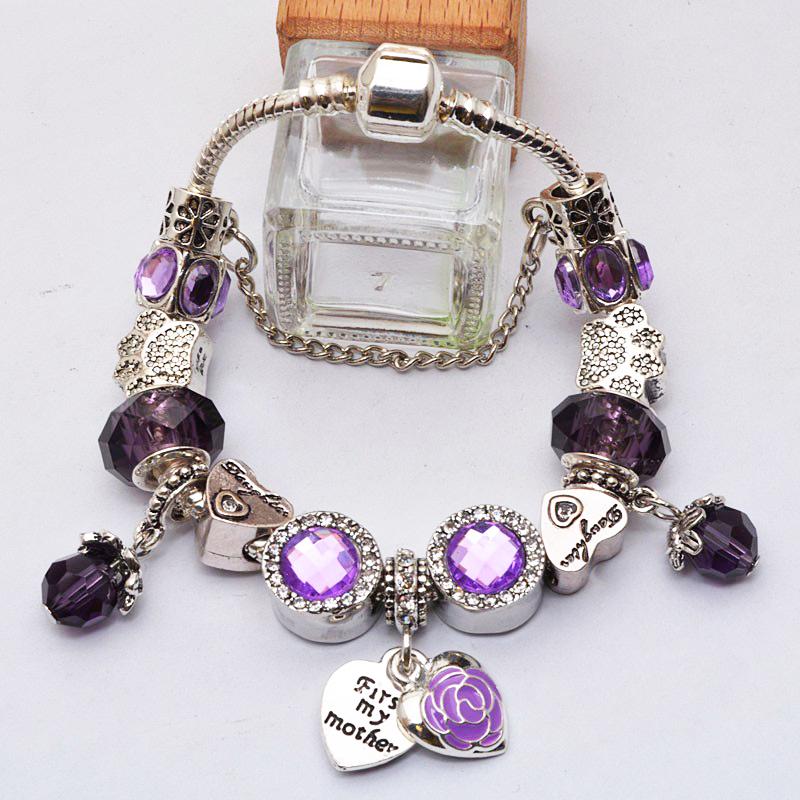 

Crystal Sweet Mother Beads Charm Bracelets With Silver Color Snake Chain Bracelets Bangle For Women Christmas Jeweley Pulseira
