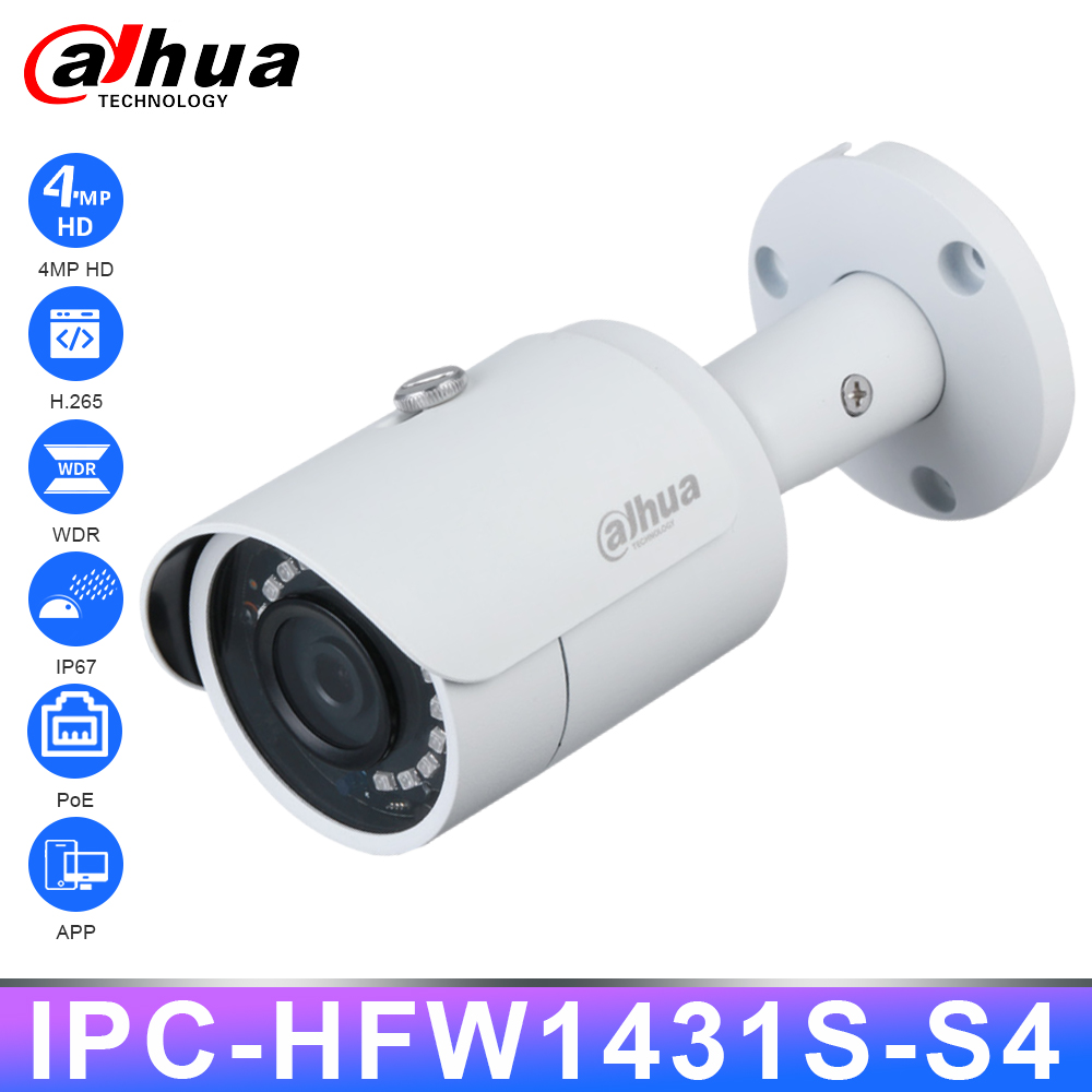 

Dahua Original IPC-HFW1431S-S4 HD 4MP IP Camera Security PoE IR30m Night Vision H.265 IP67 WDR 3D DNR AGC BLC Home Outdoor Cam