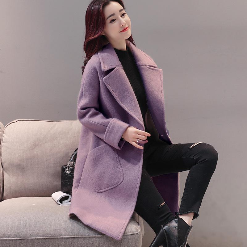 

Office Lady Solid Long Woolen Winter Coats Single Breasted Wool Coat and Jacket Turn-down Collar Ladies Coats, Blue