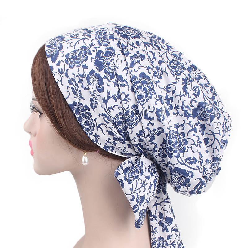 

New spring cotton head wear muslim beanies women 2020 Chemotherapy cap flower grid fashion lady in month hats accessories