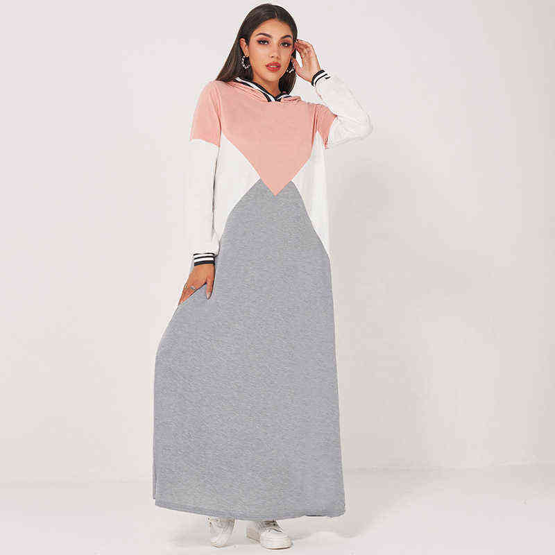 

MAI&FUN Womens Hooded Dress Drawstring Hooded Webbing Stitching Long Sleeve Casual Dress G1223, Gray