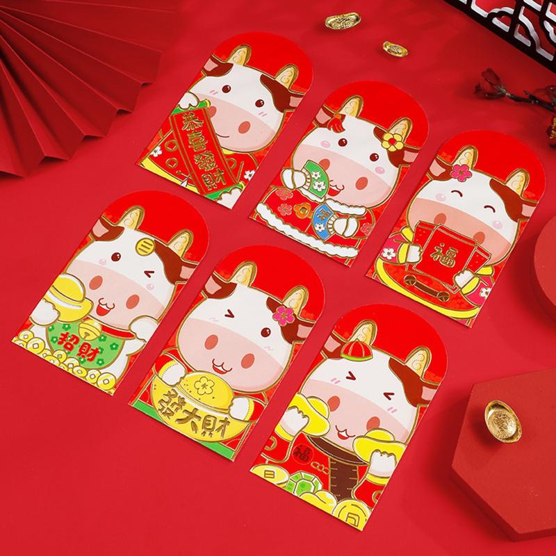 

Lucky Money 2021 Year Chinese Spring Festival's Gift Money Bag Red Pocket Cartoon Embossed Bronzing Lucky Paper Red Packets