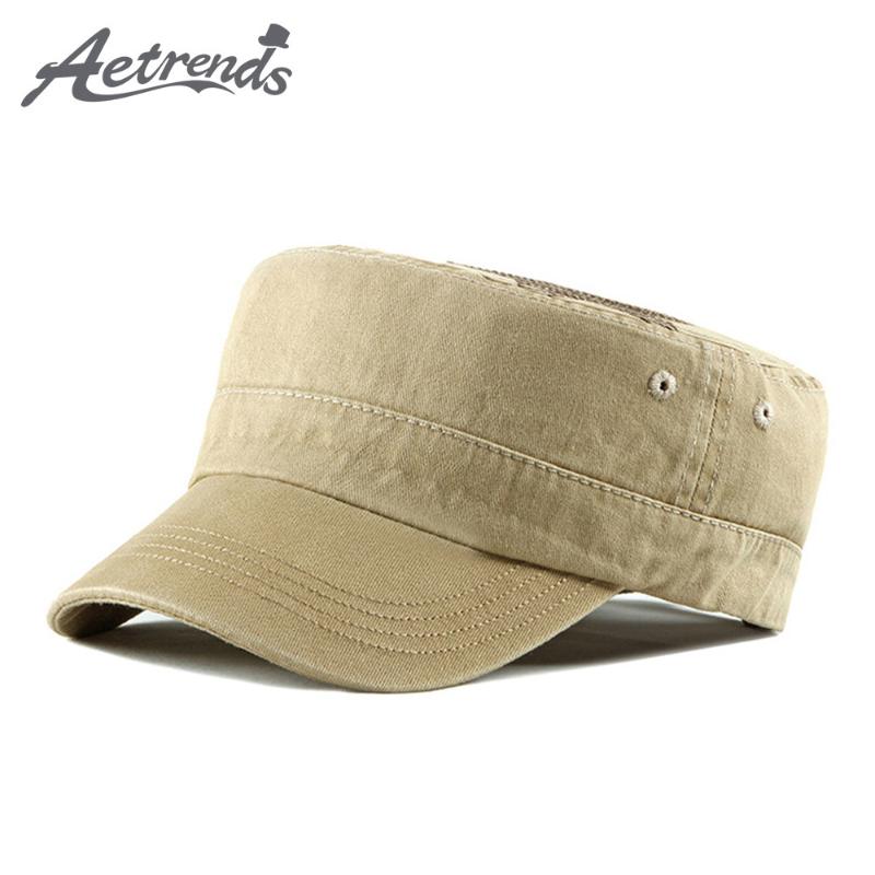 

AETRENDS] Cotton Flat Top Hats for Men Women Trucker Hat Cadet Army Cap Z-10055, Khaki