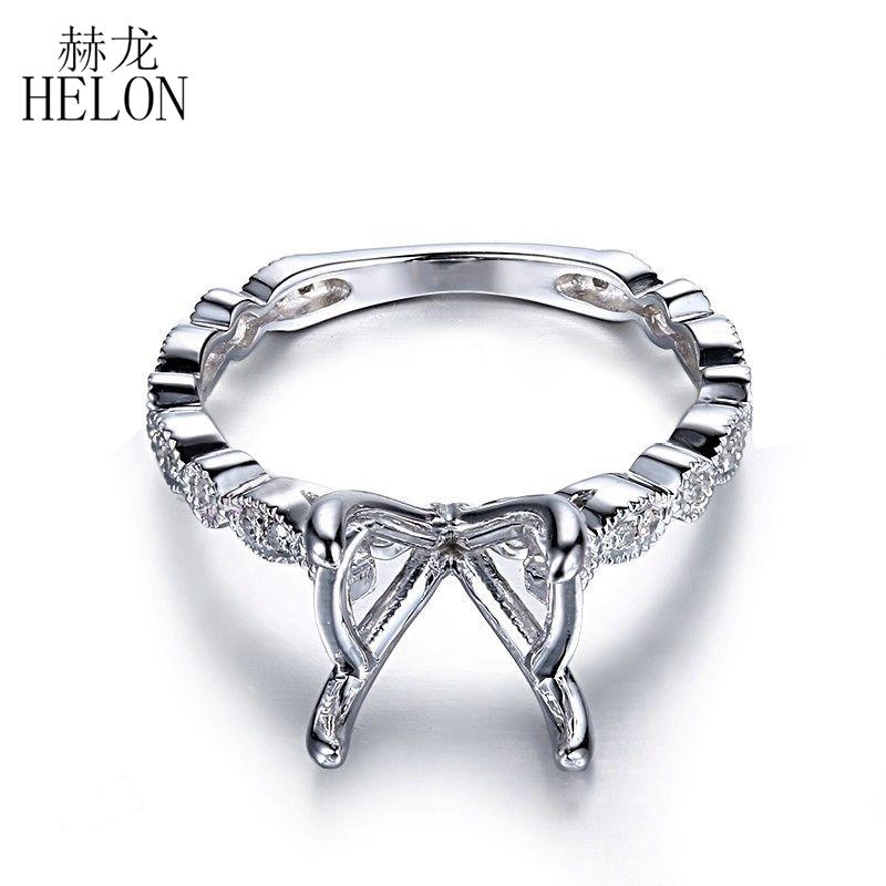 

HELON 10-11mm Round Solid 10K White Gold Natural Diamonds Semi Mount Ring Engagement Wedding Diamonds Women Fine Jewelry Ring