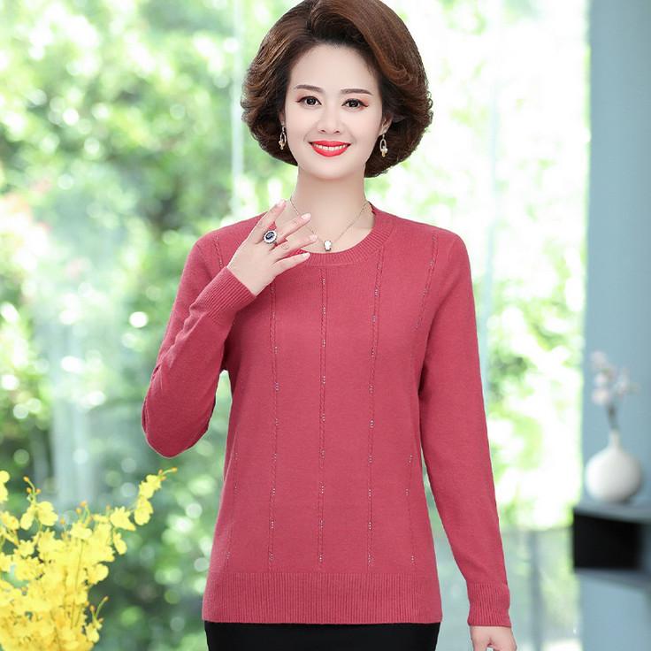 

Women Sweater 2020 Autumn Winter Knitted Bottom Shirt Middle Age Mother Pullover, Purple 8182