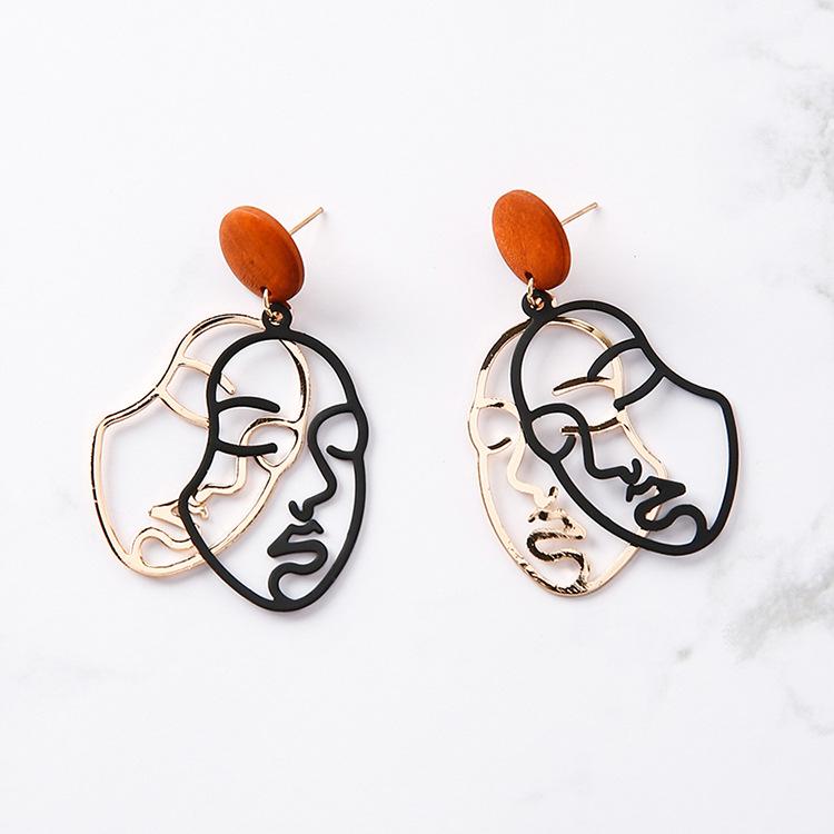 

2020 Funny Ear Accessories Drop Earrings For Women Personality Alloy Wood Double Face Vintage Jewelry Bijoux Fashion Brinco