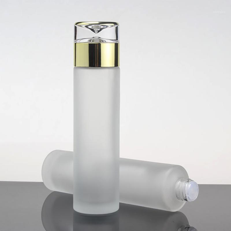 

100ml perfume sample bottle spray, toner and lotion glass pump clear frosted with gold lid packaging1