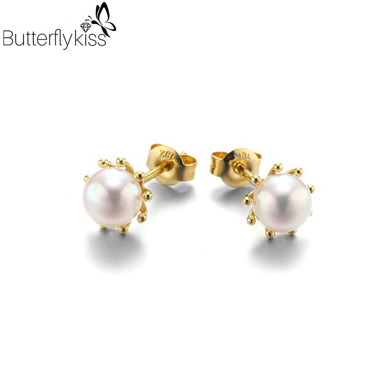 

Stud BK 9K Genuine Gold 585 Earrings For Women Fashion Office Fresh Water Pearl Bulb Fine Jewelry Wedding Engagement Party Gifts