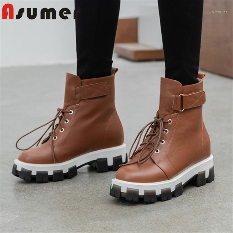 

Asumer 2021 big size 43 genuine leather shoes women wool snow boots warm comfortable wedges shoes winter ankle boots woman1, Black