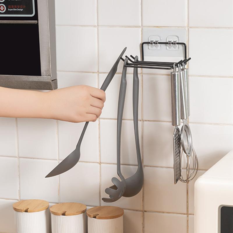 

Multifunctional Iron Spoon Storage Rack Kitchen Kitchenware Hanger Hook No Mark No Hole Wall Hanging Shelf Storage Holders Black