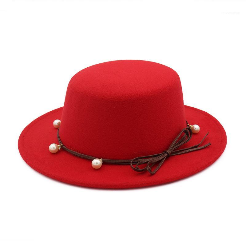 

Wide Brim Autumn Female Fashion pearl Top hat Jazz Cap Winter Fedora Hat For men Wool Fashion Chapeau Femme pink Hats1, Black
