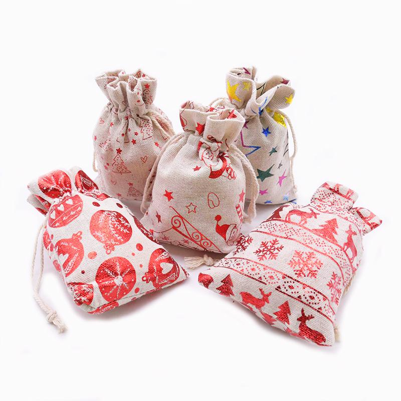 

10pcs Linen Jute Gift Bags Sacks Natural Burlap Candy Bag Cloth Wedding Christmas Xmas Party Favor Goods Packaging Bags Supply