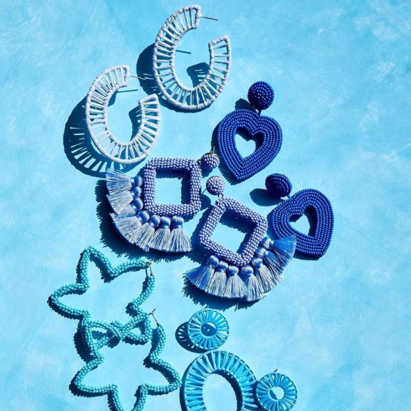 

Dvacaman Blue Trendy Big Statement Earrings Women Heart Beaded Drop Earrings Bohemian Fringed Tassel Jewelry Wholesale