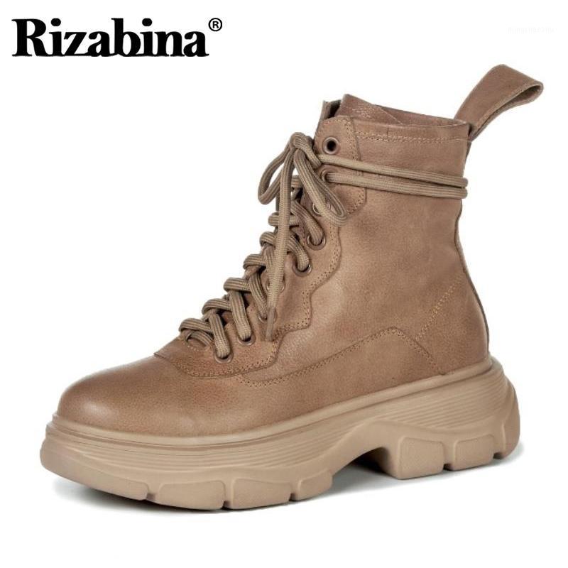 

Rizabina 2021 Women Real Leather Boots Winter Ankle Boots Women Fashion Zipper Shoes Casual Flat Heel Footwear Size 34-421, Black