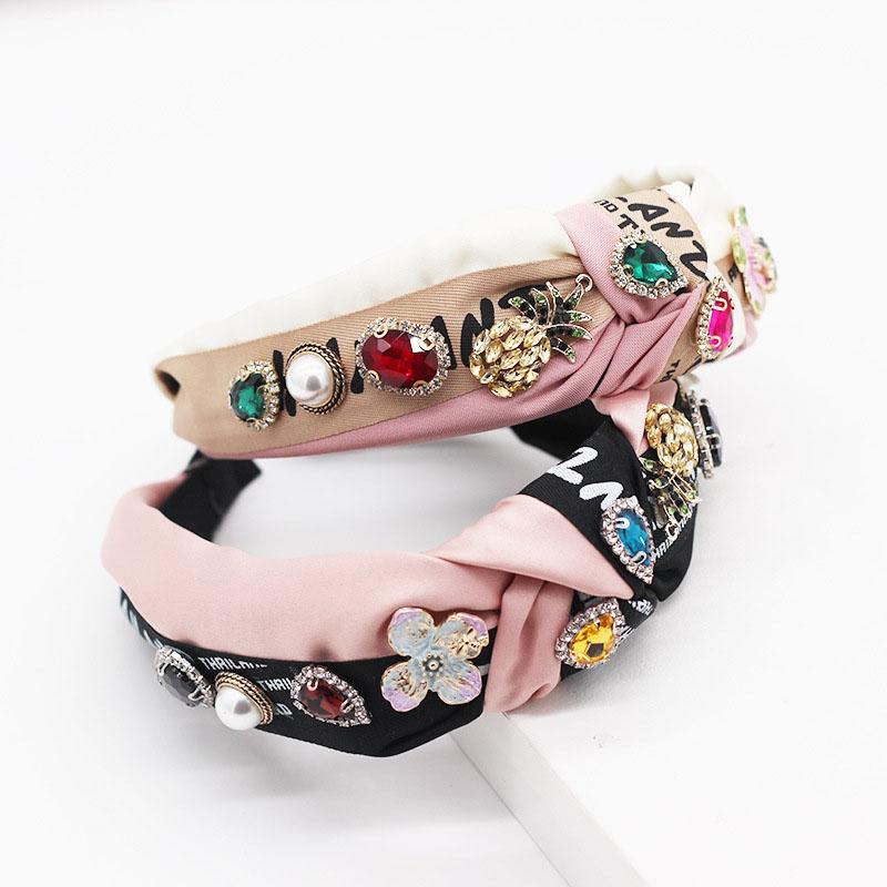 

New Fashion Letter Cloth Crystal Hairband for Women Metal Pineapple Headband Hair Accessories Personality Street Beat Headbands