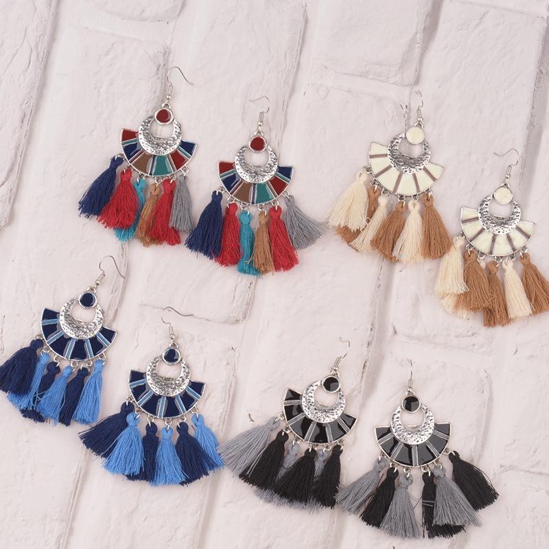 

TopHanqi Multicolor Womens Bohemia Ethnic Dangle Drop Earrings Jewellery Vintage Zinc Alloy Tassel Earrings For Women Pendientes