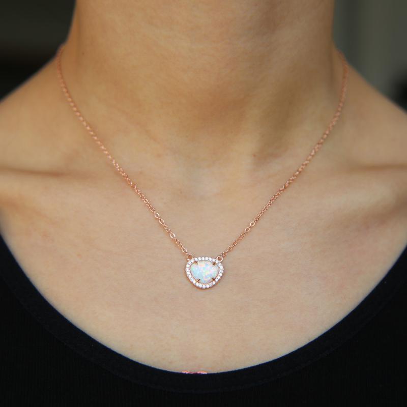 

lady modern jewelry uneven opal Gem roes gold silver color delicate top quality white fire opal fashion elegant necklace