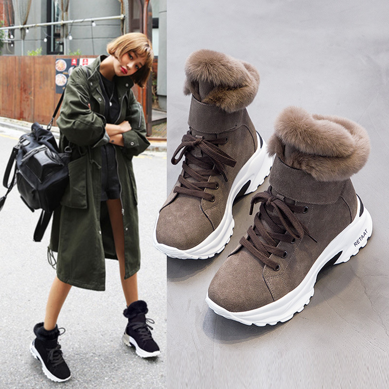 

Women's Boots 2020 New Winter Snow Short Boots for Girls Female Genuine Leather Short Matte Plus Velvet Cotton Shoes Women, Gray