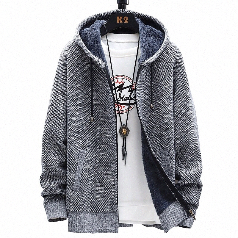 Men's Sweater Solid Color Long Sleeve Sweater Cardigans Hooded Wine Khaki Light gray 19ky#