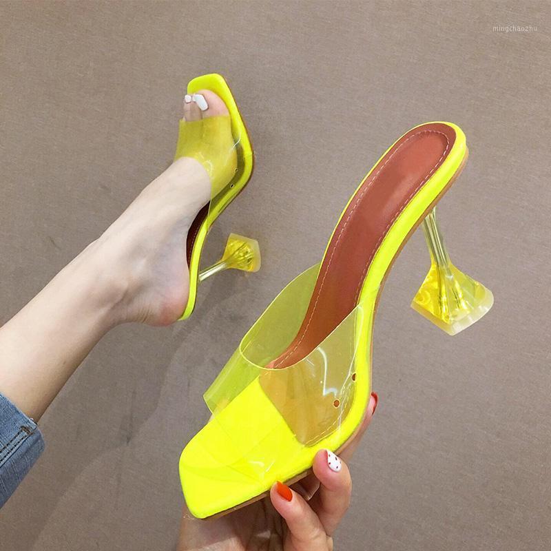 

Women High Sandals Woman Heels Ankle Straps Pumps Ladies 2020 Square Toe Women's Transparent Fashion Slippers Female Shoes1, Transparent slippers