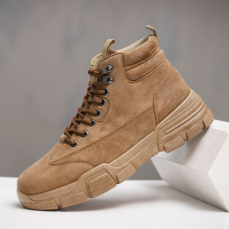 

2020 New Autumn Mens Sports High-Top Workwear Martin Boots Trendy Breathable Outdoor Leisure Mountaineering Shoes British Leather Shoes, 29 beige