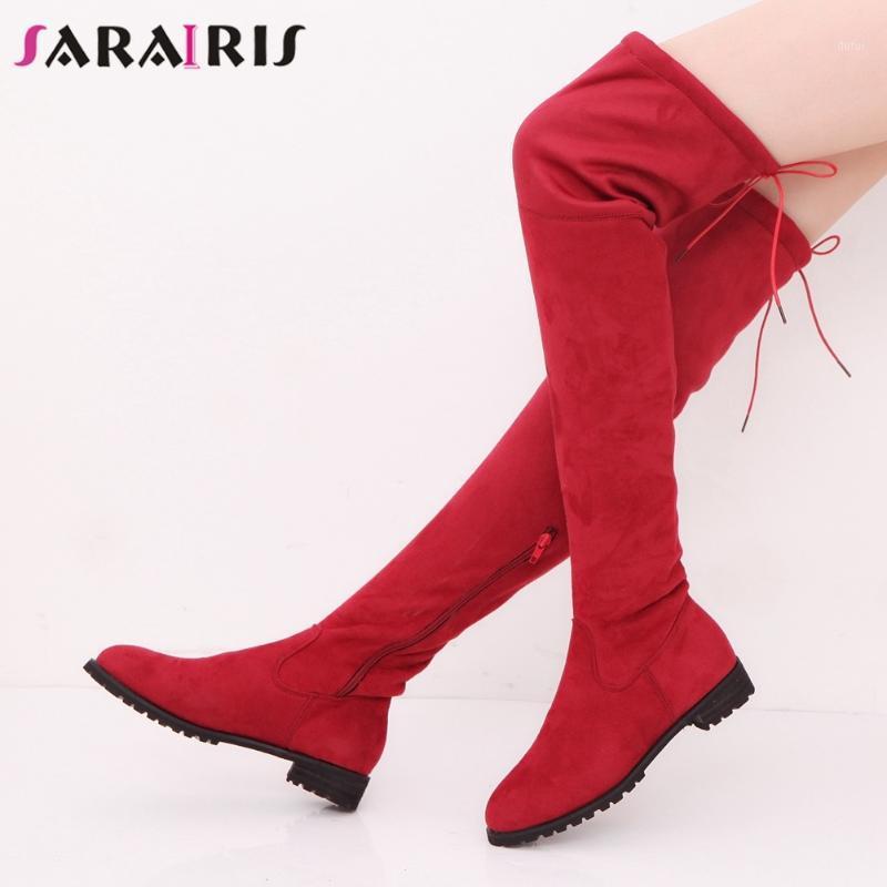 

SARAIRIS New Female 2020 Autumn Fashion Boots Over The Knee Boots Women Round Toe Chucky Heels Zip Thigh High Shoes Woman1, Red