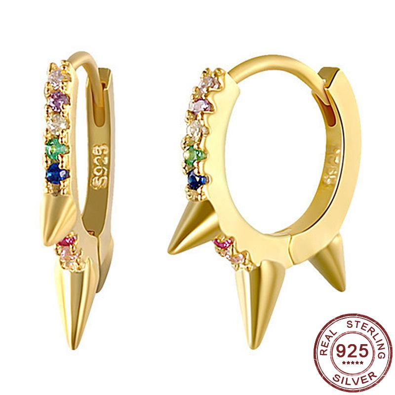 

Hoop & Huggie 925 Sterling Silver Spike Rivet Cone Earrings Geometric Colorful CZ Stone Ear Cuff Punk Trendy Buckle Women Jewelry