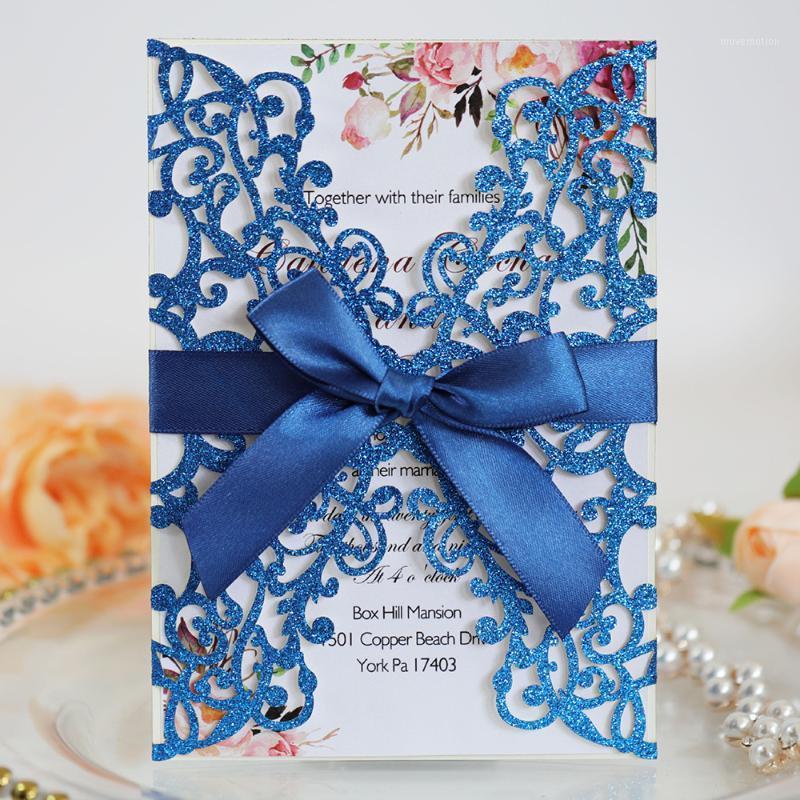 

10set European Wedding Invitation Creative Vertical Laser Cut Bow Invitation Card DIY Birthday Greeting Card Thanks Cards1