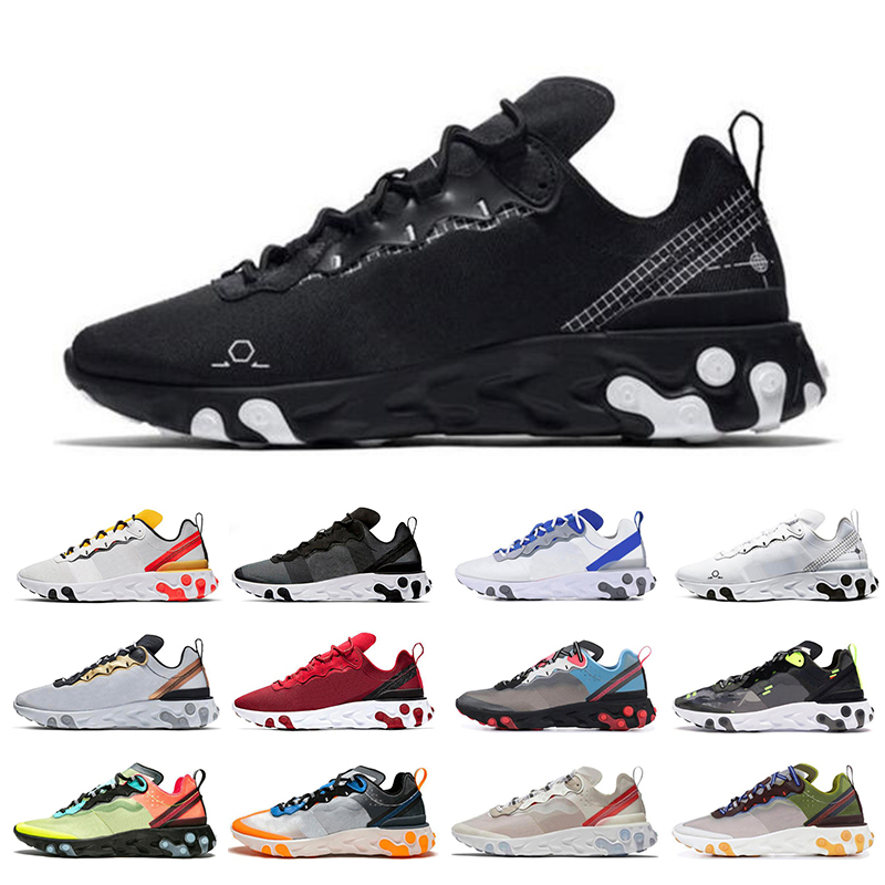 

New Arrival 87 55 React element men women running shoes Black White Schematic Tour Yellow Gym Red Bred Mens trainers Sports Sneakers