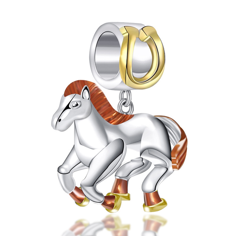 High Quality New S925 Sterling Silver Animal Horse Beaded Bracelet Diy Handmade Charms Loose Beads Accessories-image-606337421