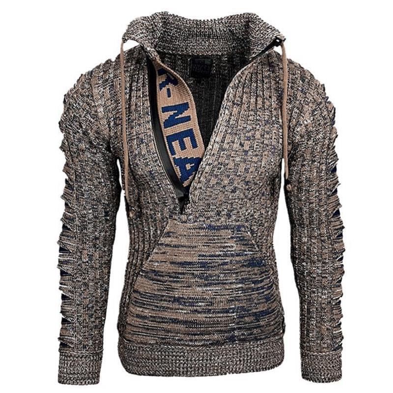 

Autumn Winter Sweater Men Letter Printed Knitted Top Drawstring Long Sleeve Knitwear Top Casual Sweater Men Clothing, White