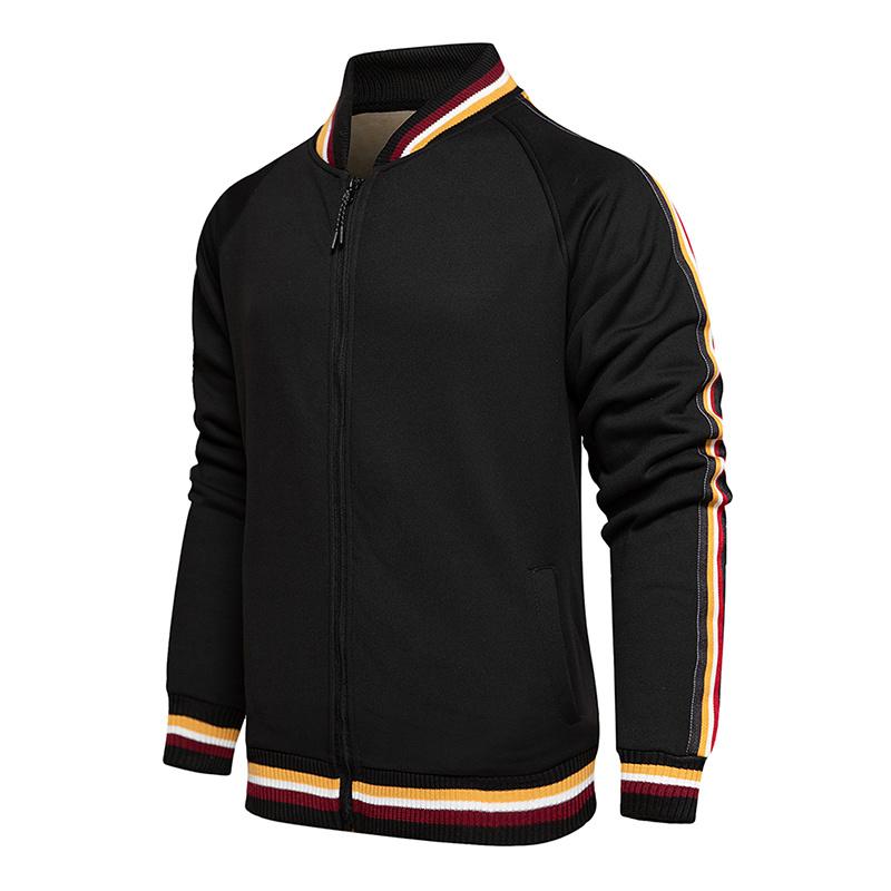 

2020 New Autumn Men Jacket Casual Solid Color Zipper Plus Velvet Warm Sweatshirts Men Fashion O-neck Slim Jacket Wool Liner, Black